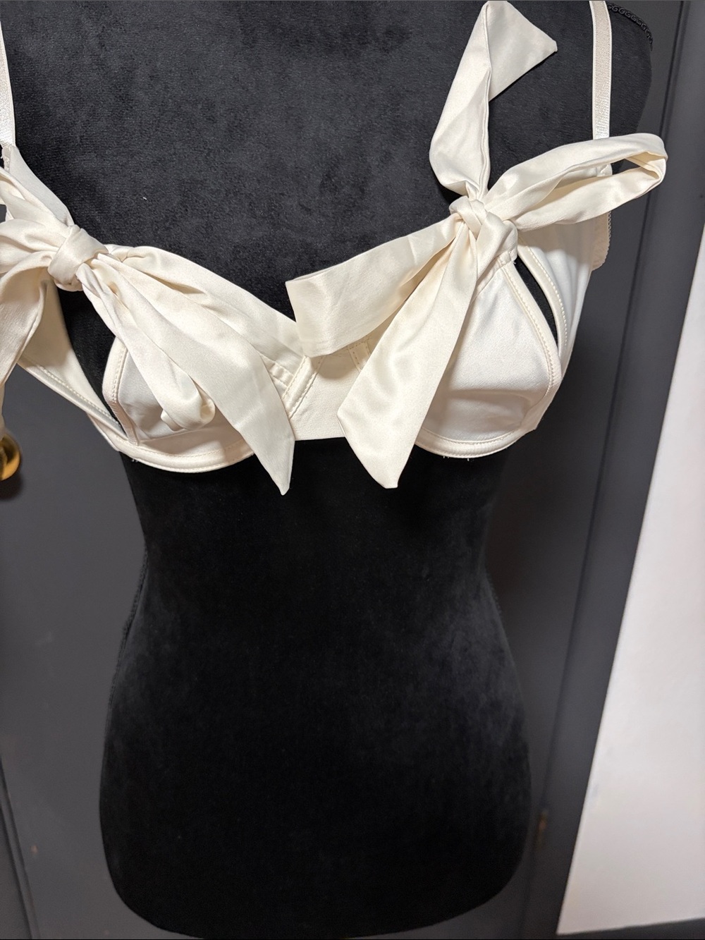 Melrose Satin Bow Tie Up Open Cup Bra by Frederick's of Hollywood